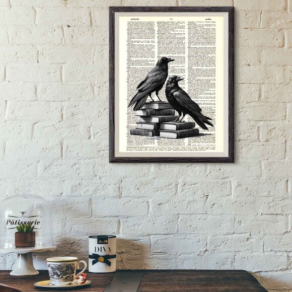 Raven Crow on Books DICTIONARY ART PRINT - Vintage Wall Decor Poster - Picture 6 of 12